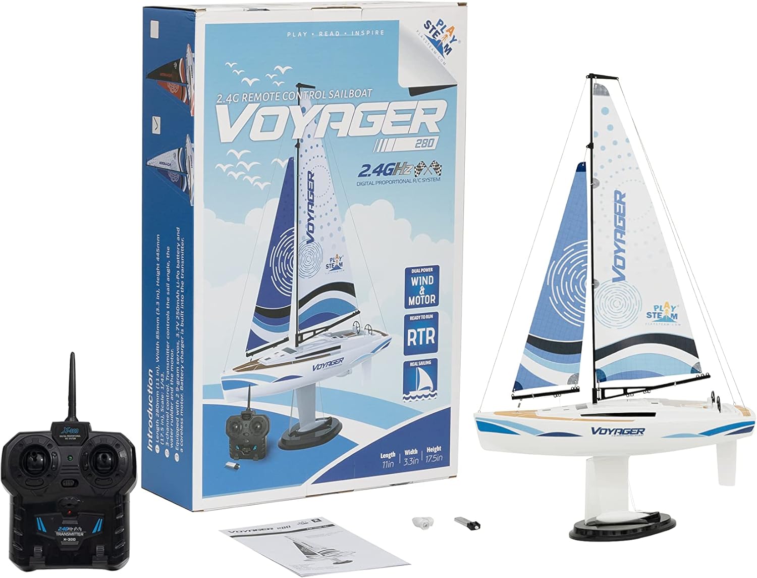 PlaySteam Voyager 280  2.4GHz RC Motor Powered Sailboat in Red