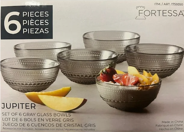 Fortessa Jupiter Gray Glass Bowls set of 6