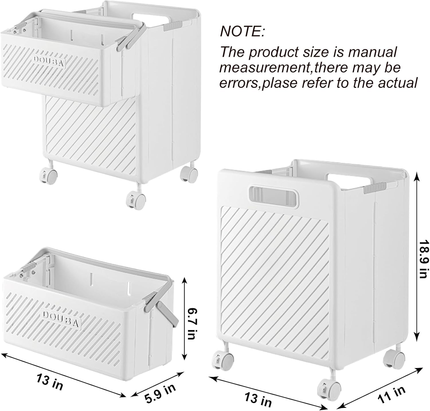 Collapsible Laundry Basket w/Wheels - White