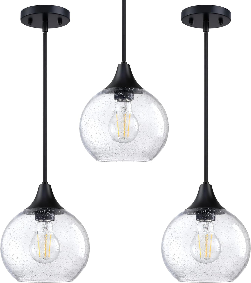 6.7" clear amber glass pendent black finish