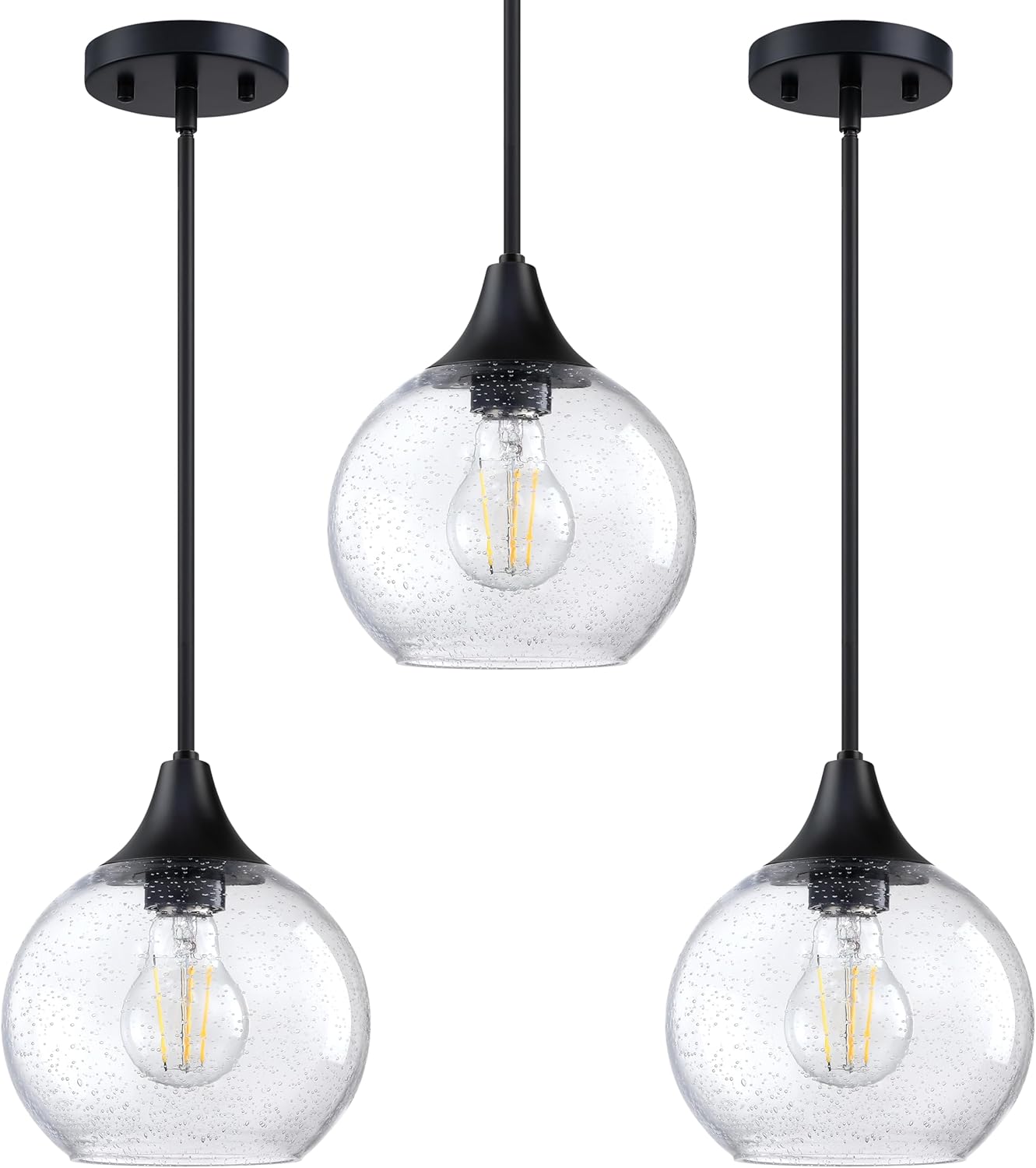 6.7" clear amber glass pendent black finish