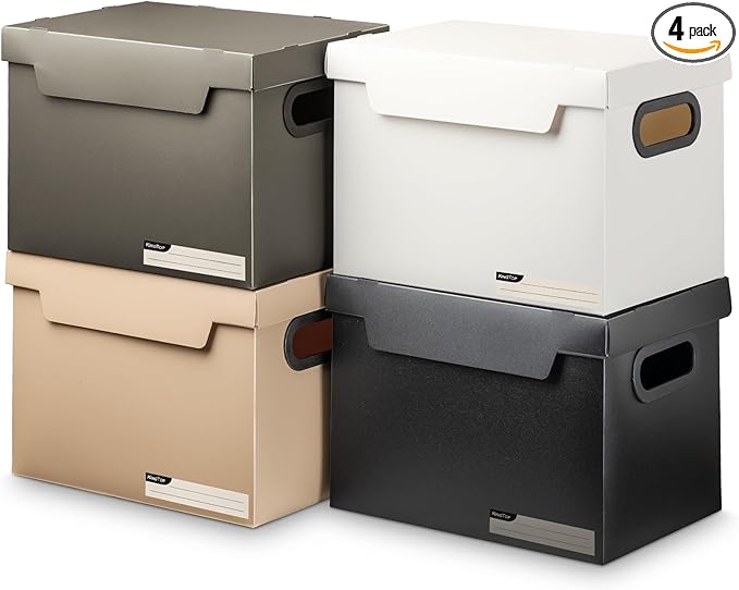 Compact Plastic Storage Bins with Lids.  4pk