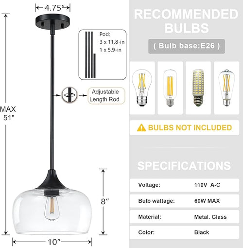3pk i light hanging rod pendent 10"