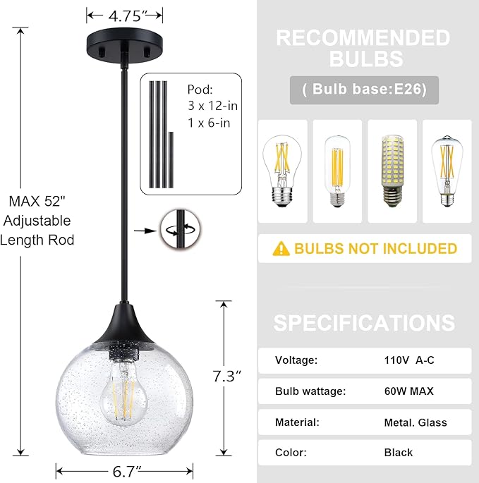 3pk 1 light  hanging kitchen island 6.7"