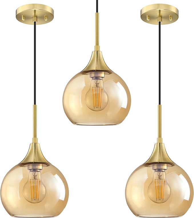3pk 1 light island pendent light 6.7" amber glass